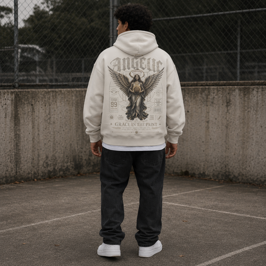 Grace in the Paint Oversized Hoodie light beige back print basketball lifestyle