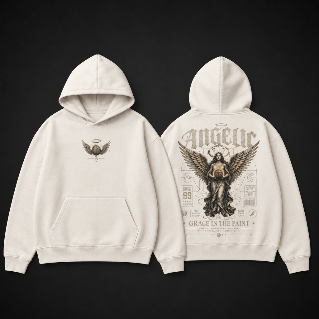 Grace in the Paint Oversized Hoodie light beige front and back product mockup
