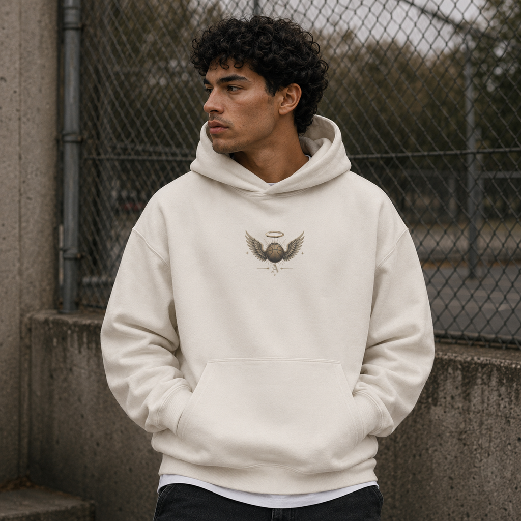 Grace in the Paint Oversized Hoodie light beige front print basketball court lifestyle
