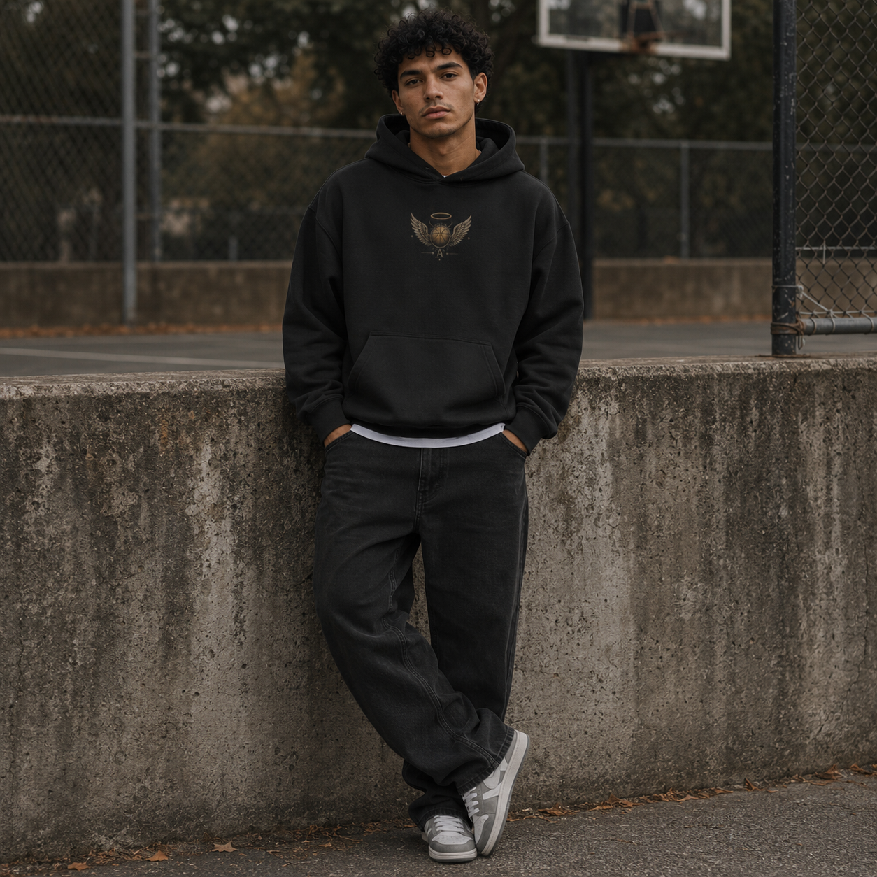 Grace in the Paint Oversized Hoodie black front print court lifestyle