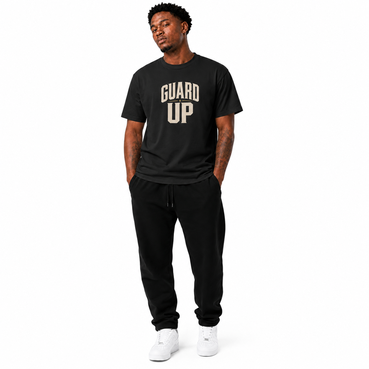 Guard Up T-Shirt on Brick City model in studio view one
