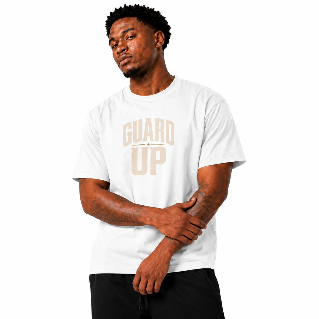 Guard Up T-Shirt on Brick City model in studio view two