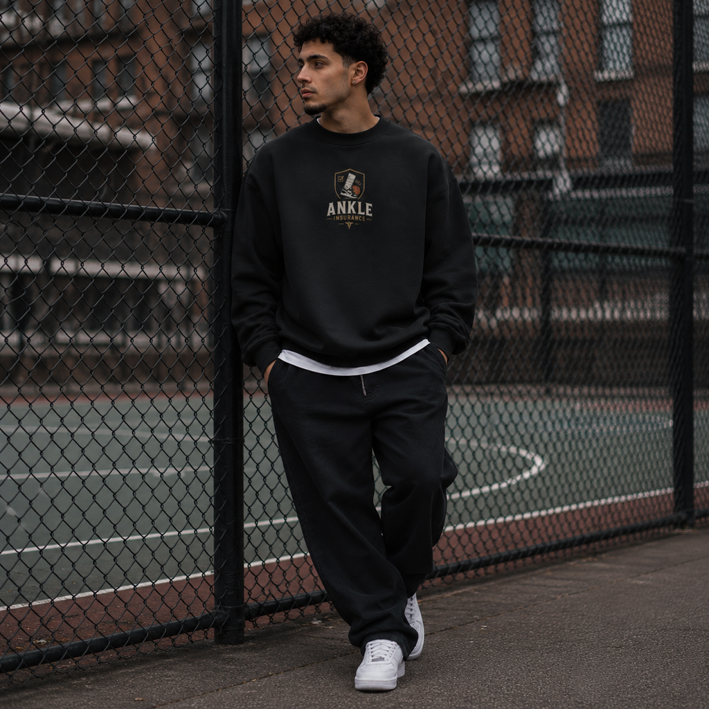 Handles Department Oversized Sweatshirt black front print fence lifestyle