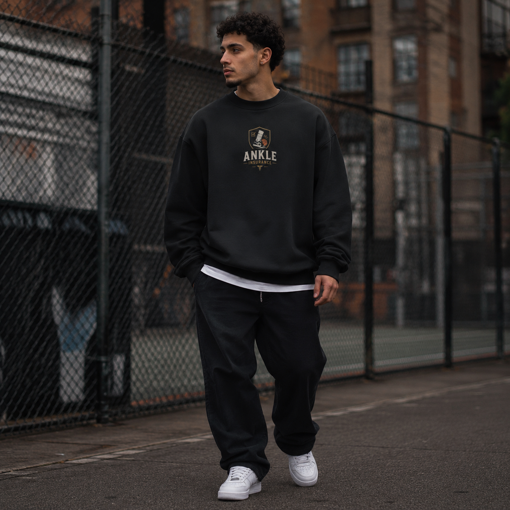 Handles Department Oversized Sweatshirt black front print walking lifestyle