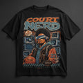 Hoop Nerd Tee black t-shirt product mockup on dark background