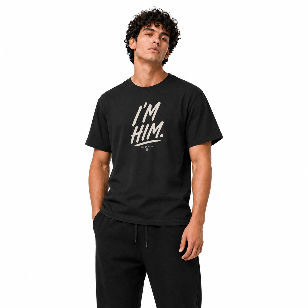 I’m Him T-Shirt on Brick City model in studio view three