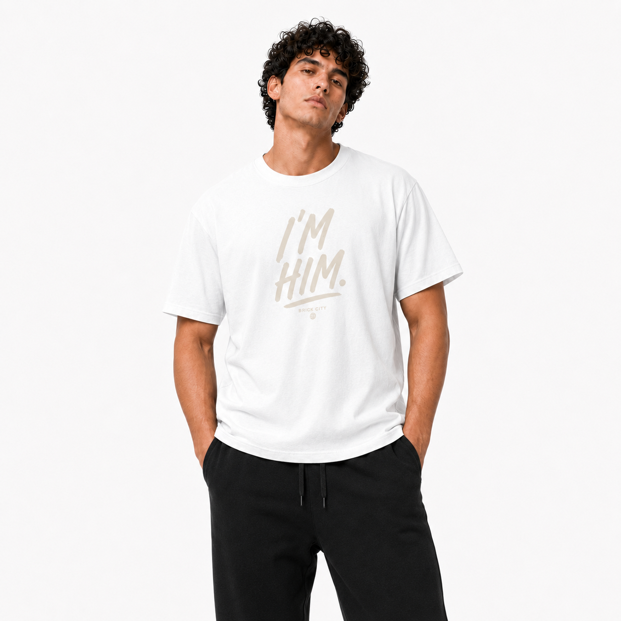 I’m Him T-Shirt on Brick City model in studio view five