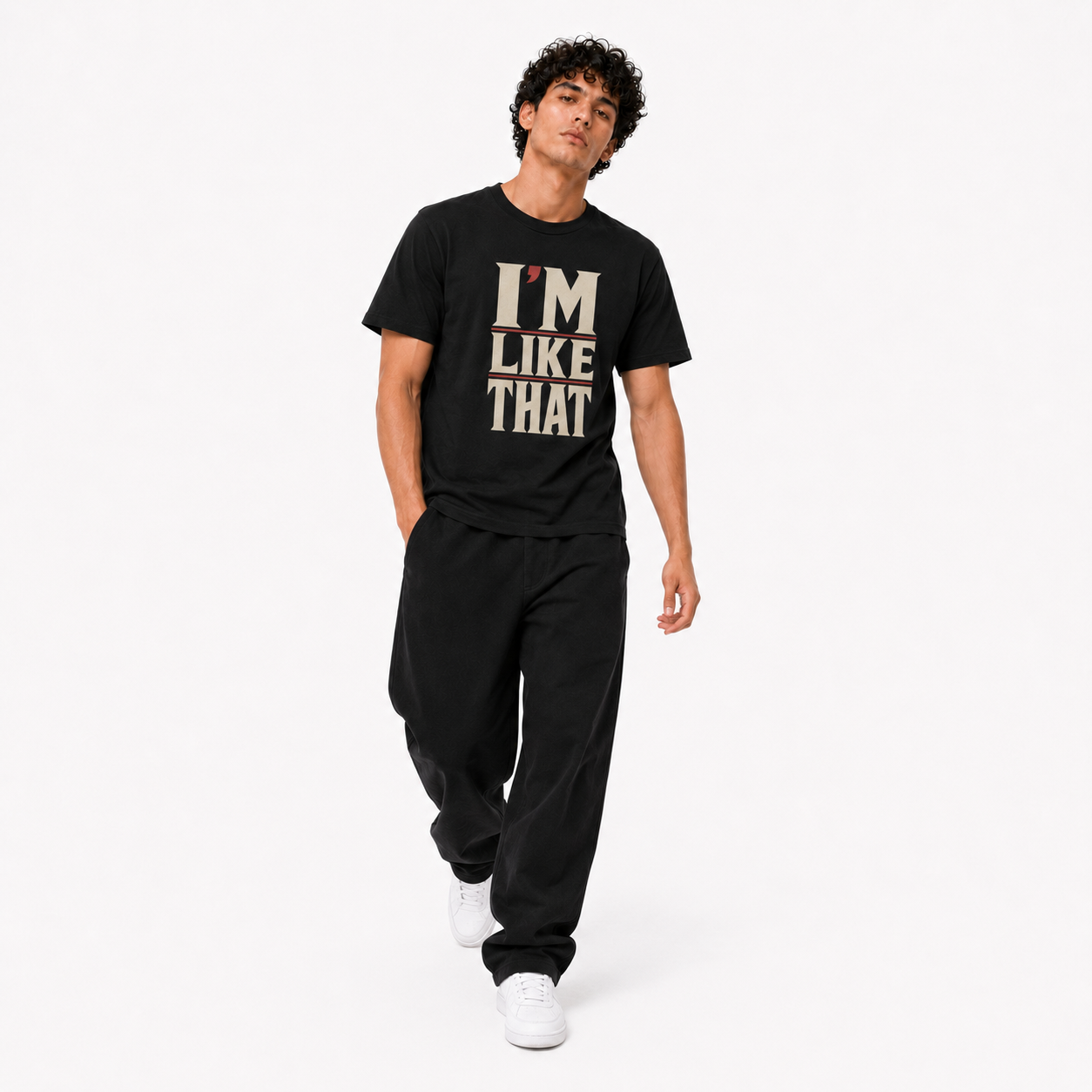 I’m Like That black T-shirt walking pose on Brick City model