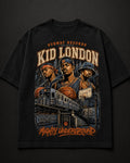 Kid London Tee black t-shirt product mockup on dark background