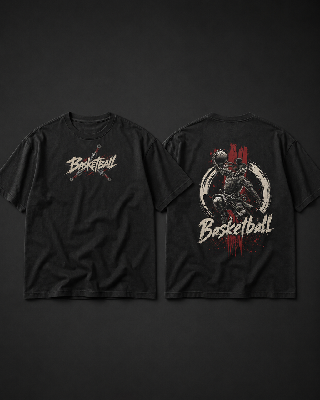 Kunai Basketball Tee black oversized Japanese basketball graphic t-shirt product mockup