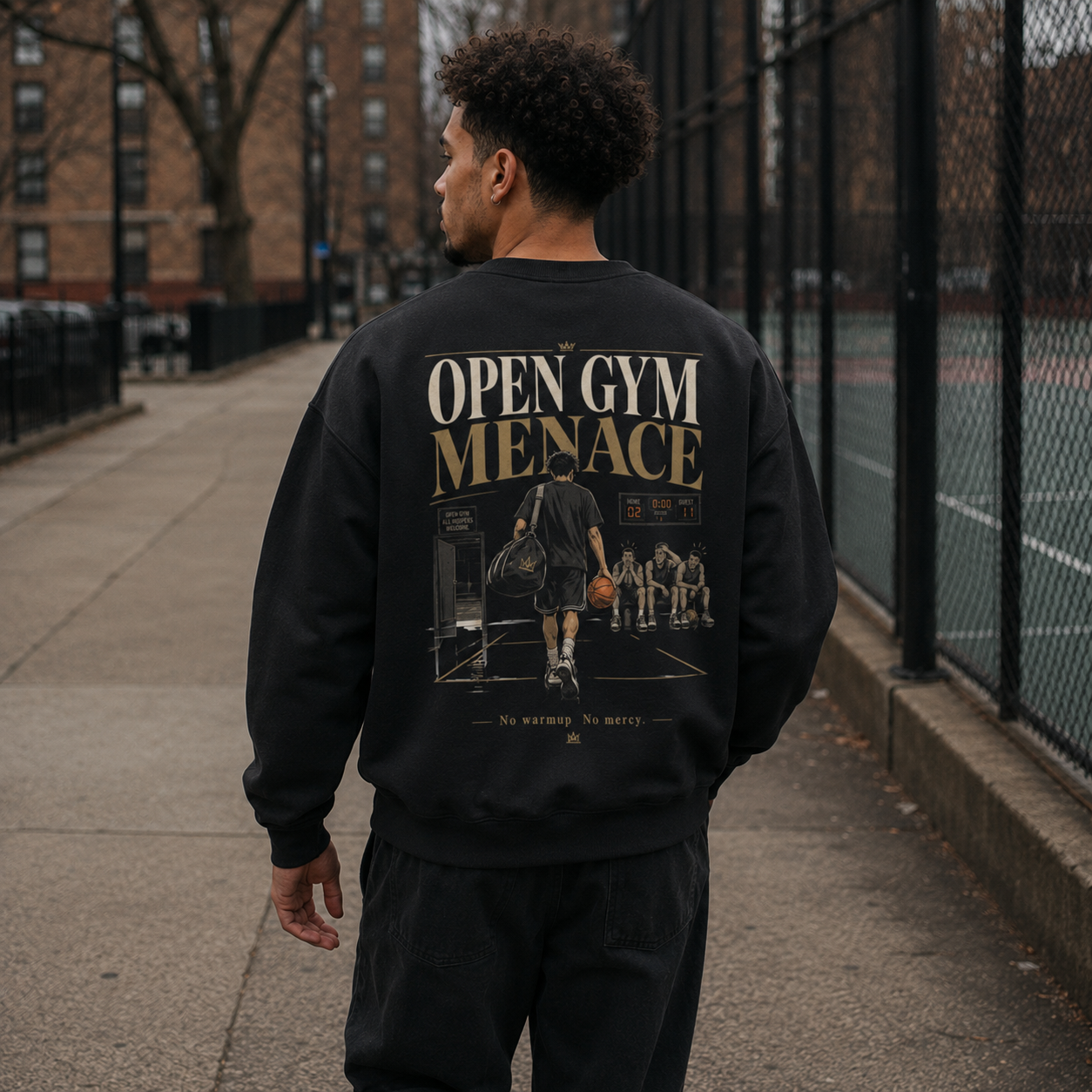 Open Gym Menace Oversized Sweatshirt black back print walking court lifestyle