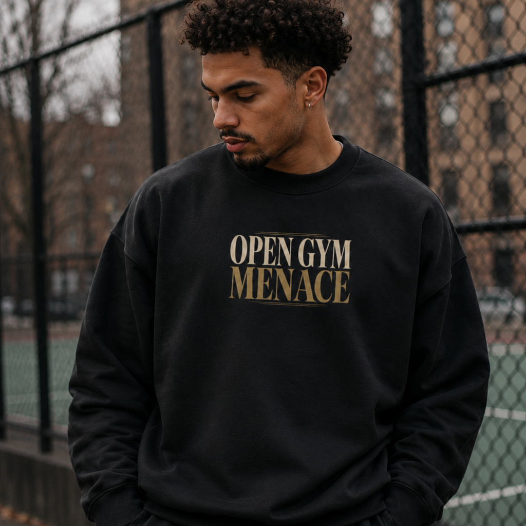 Open Gym Menace Oversized Sweatshirt black front print close up lifestyle