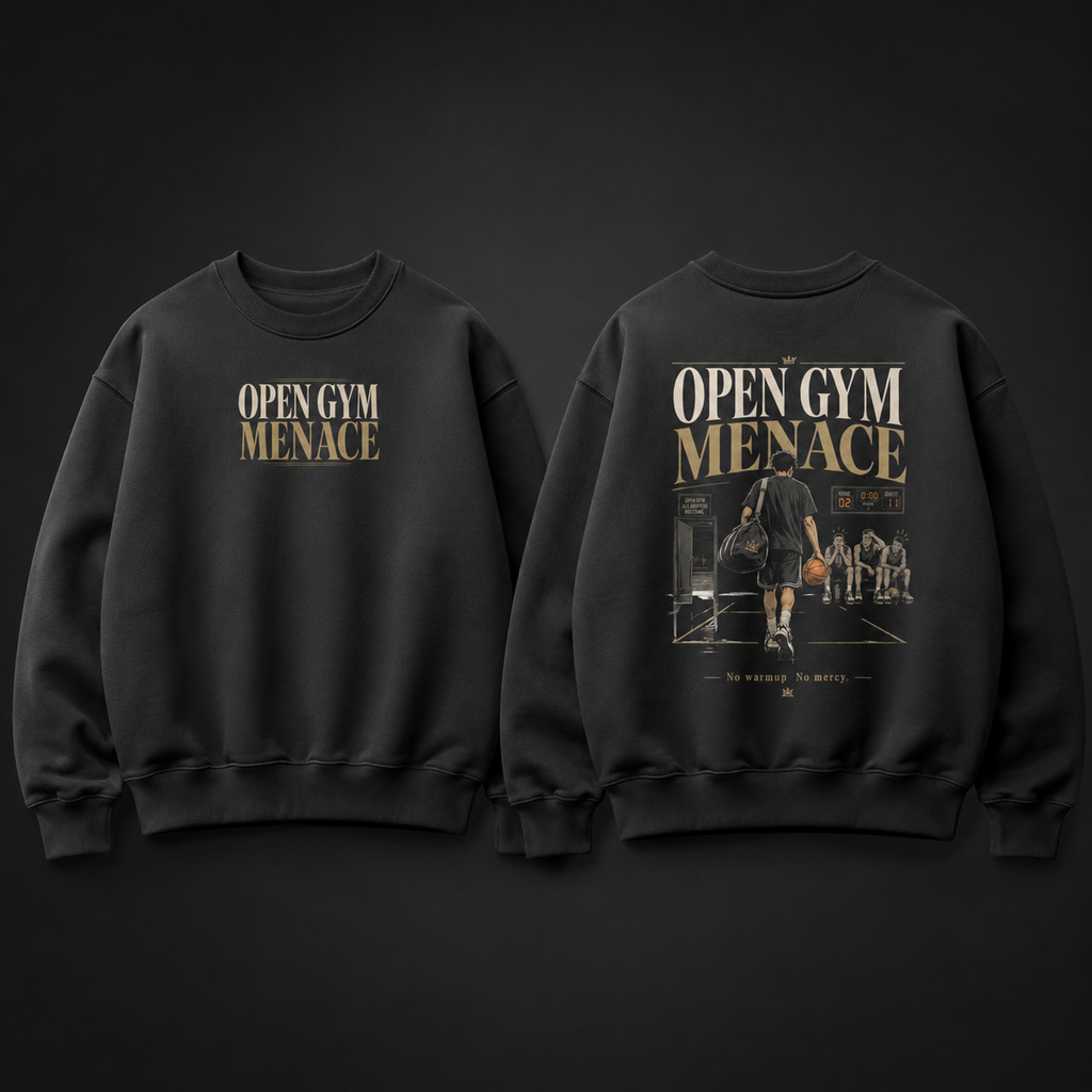 Open Gym Menace Oversized Sweatshirt black front and back product mockup