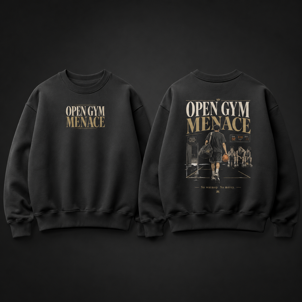 Open Gym Menace Oversized Sweatshirt black front and back product mockup