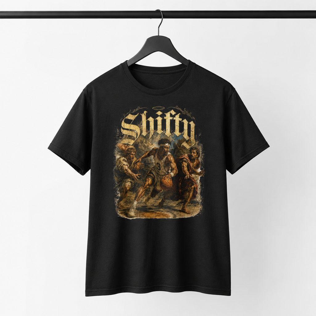Renaissance Shifty T-Shirt on Brick City model in studio view two