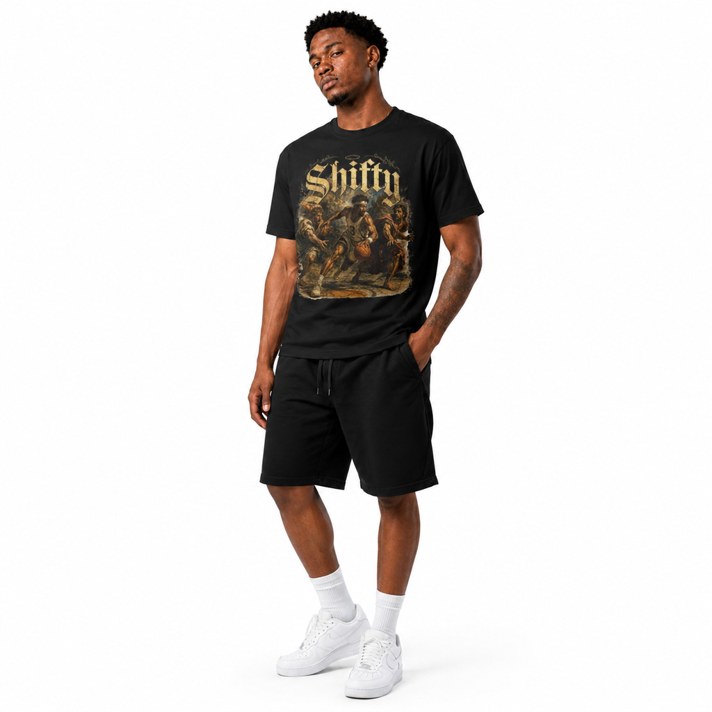 Renaissance Shifty T-Shirt on Brick City model in studio view four