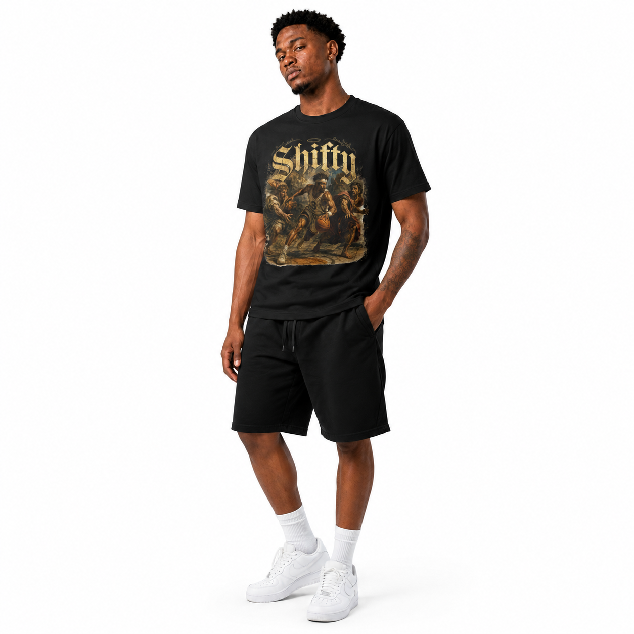 Renaissance Shifty T-Shirt on Brick City model in studio view four