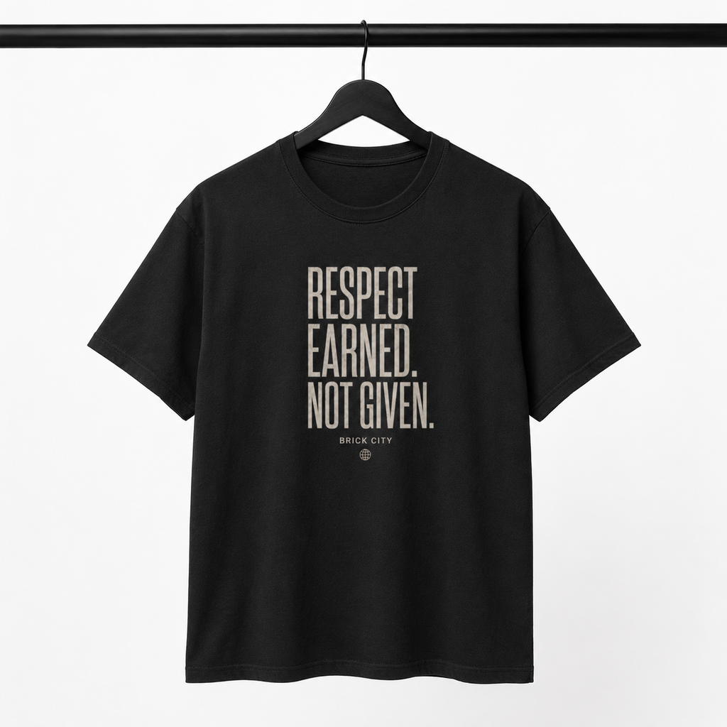 Respect Earned T-Shirt by Brick City on a studio product image