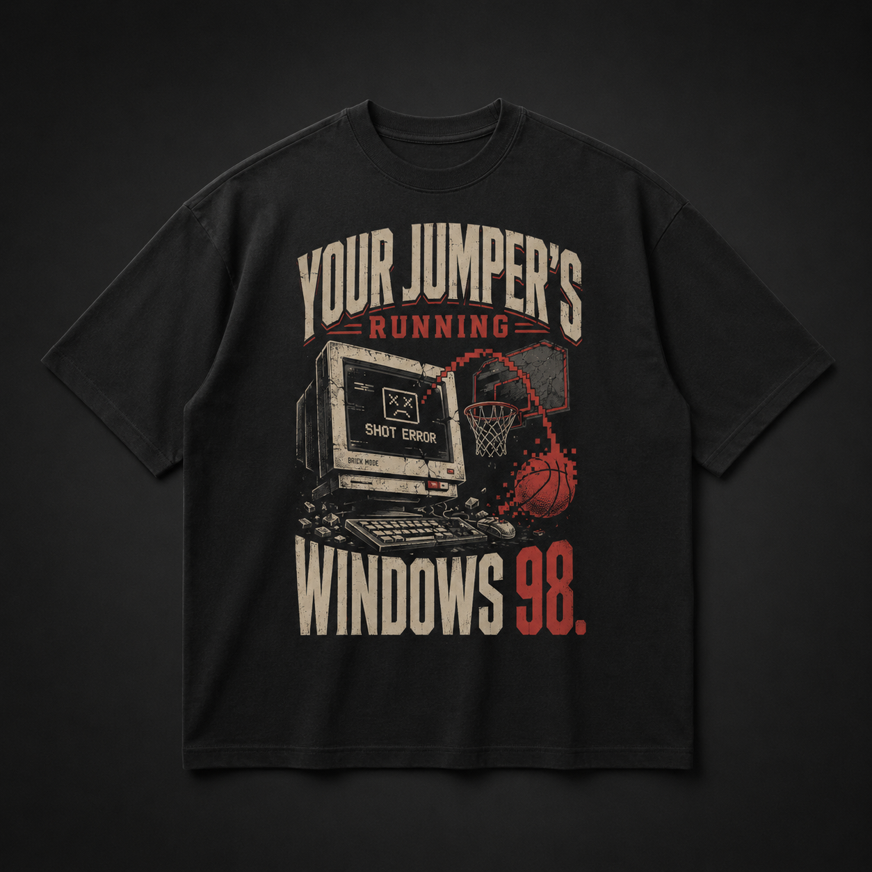 Slow Jumper T-Shirt black oversized vintage basketball graphic t-shirt product mockup