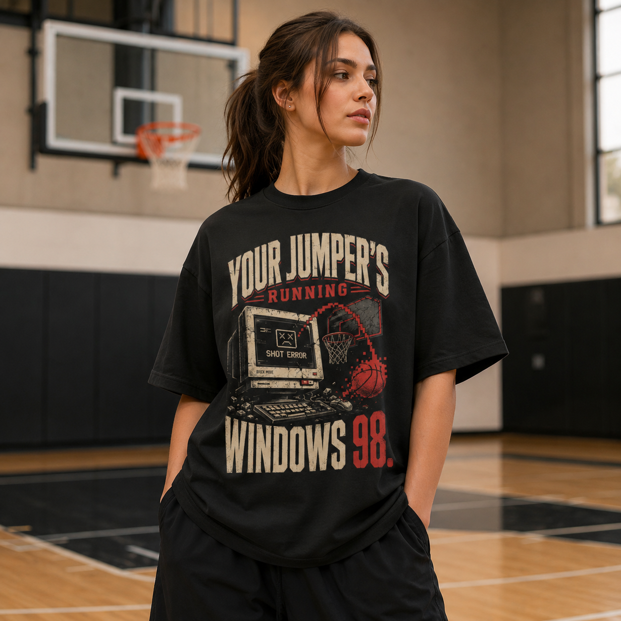 Slow Jumper T-Shirt retro streetball graphic tee lifestyle mockup