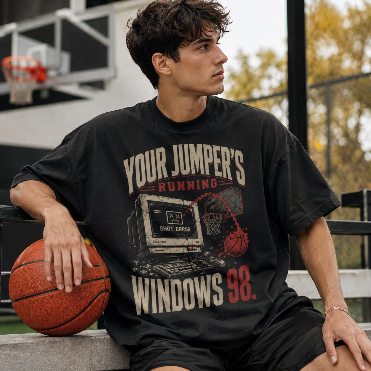 Slow Jumper T-Shirt vintage basketball court lifestyle photo