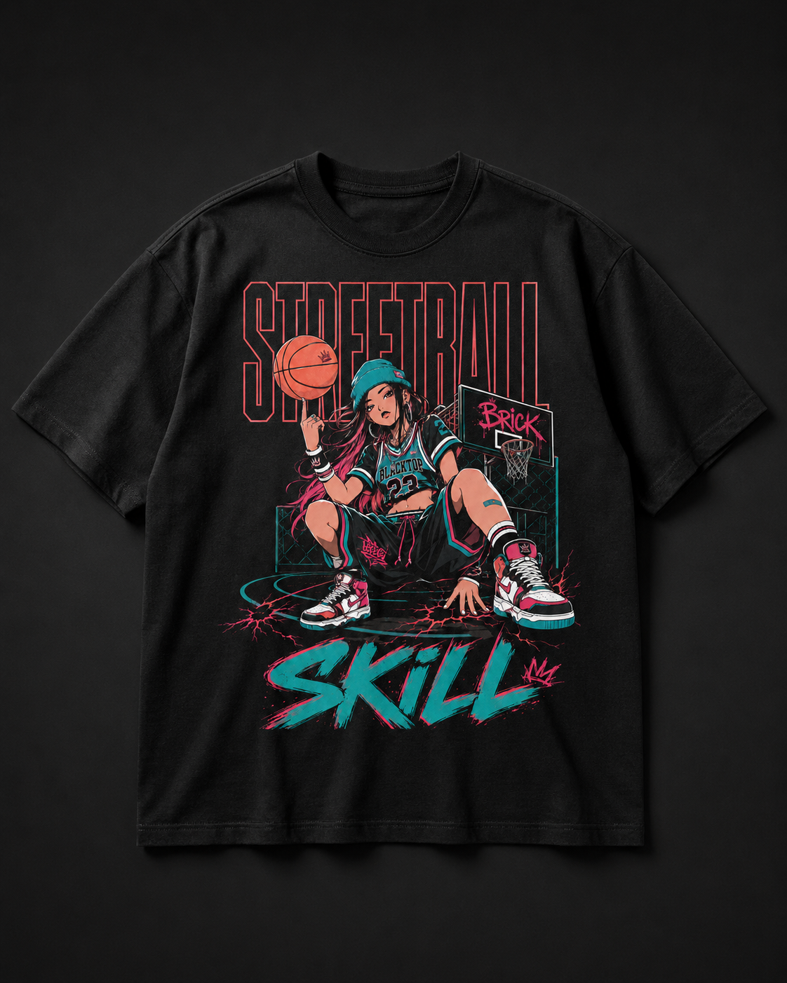 Streetball G Tee black oversized vintage basketball graphic t-shirt product mockup