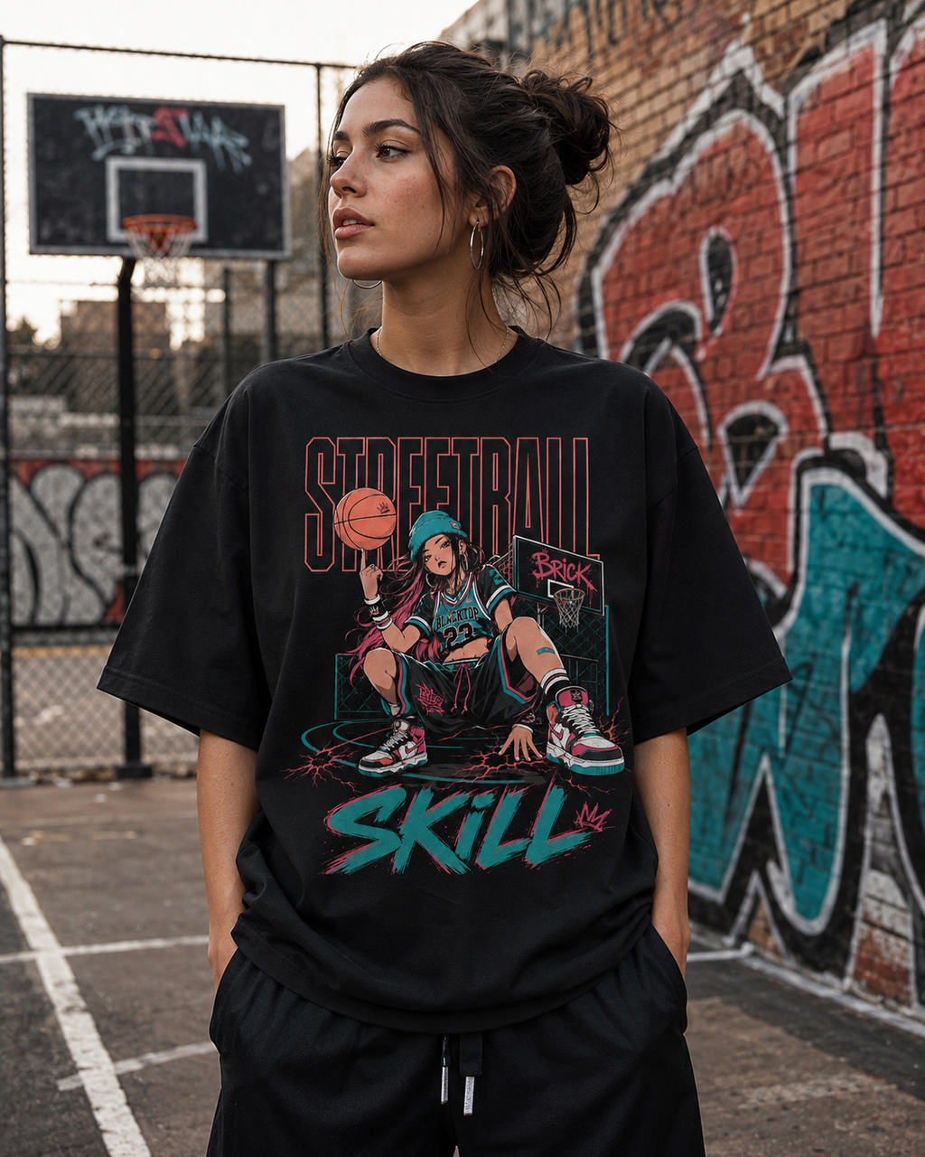 Streetball G Tee worn in urban basketball court lifestyle mockup