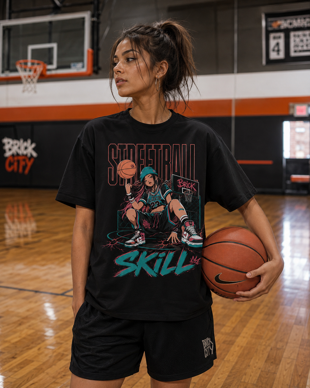 Streetball G Tee oversized black basketball t-shirt lifestyle mockup