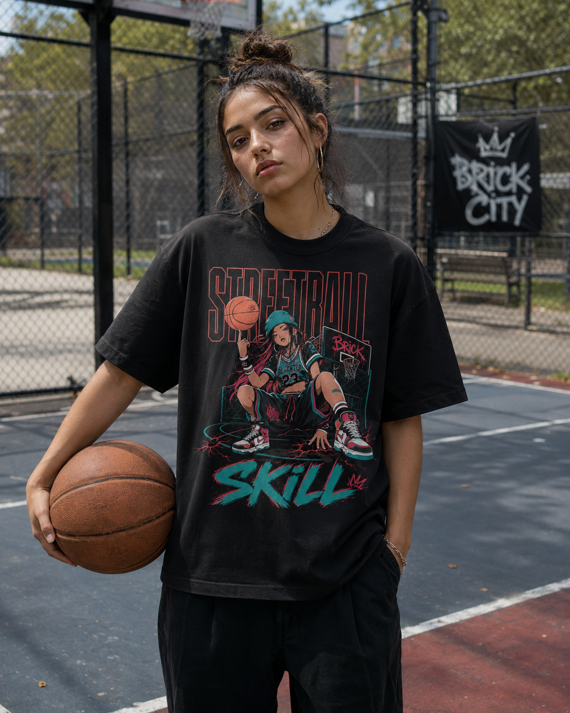 Streetball G Tee outdoor basketball court lifestyle image
