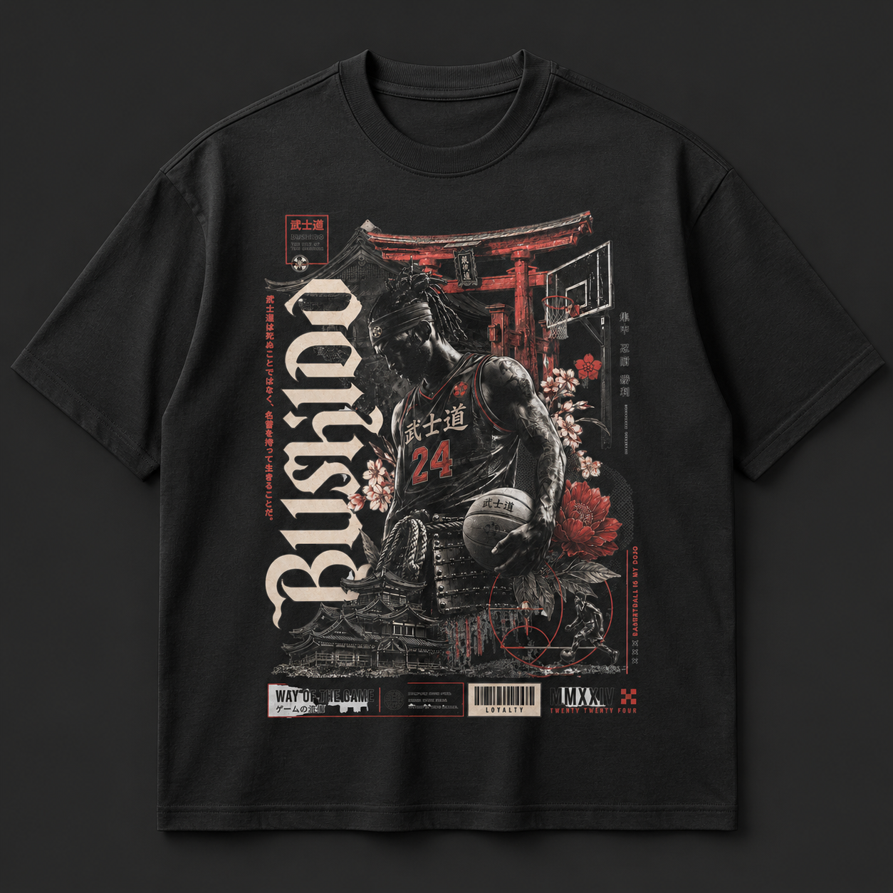 The Game Japanese Hooper Tee black oversized Japanese basketball graphic t-shirt product mockup