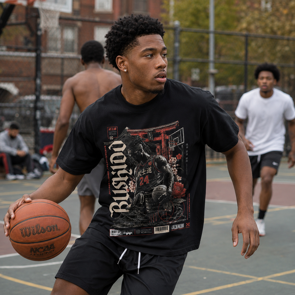 The Game Japanese Hooper Tee anime-inspired basketball graphic tee lifestyle mockup