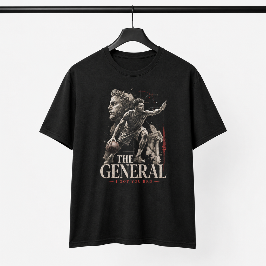 The General T-Shirt on Brick City model in studio view one