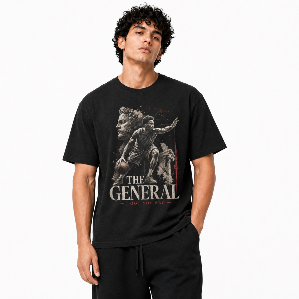 The General T-Shirt on Brick City model in studio view three