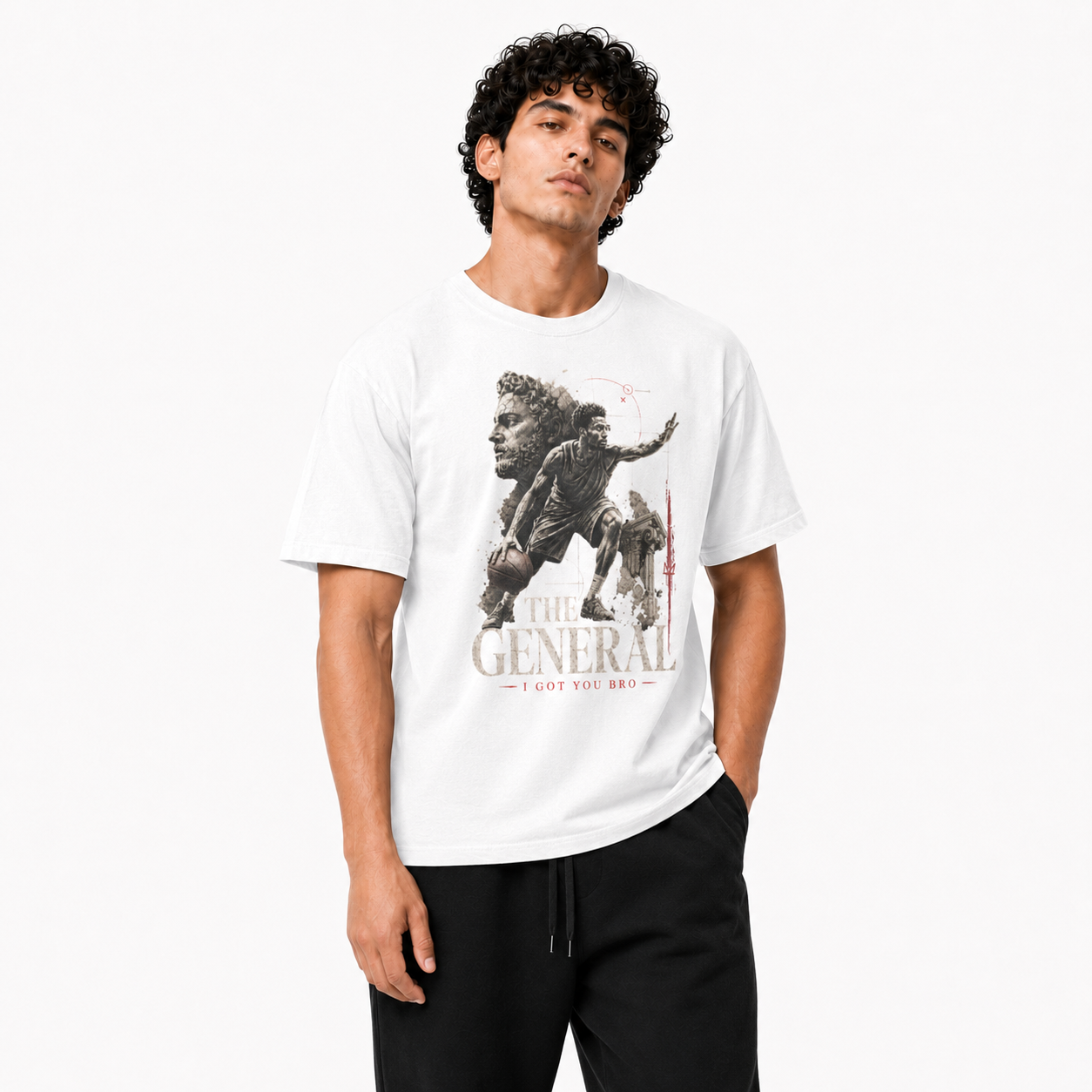 The General T-Shirt on Brick City model in studio view four