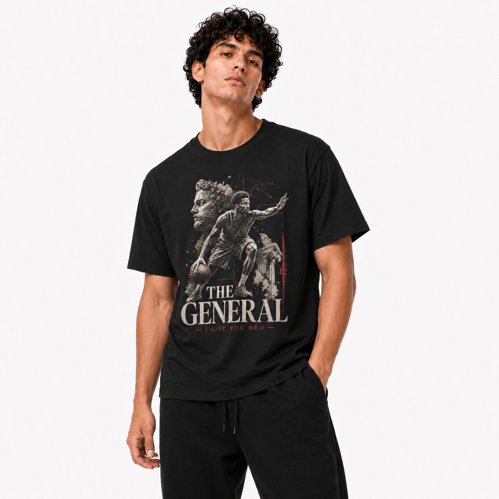 The General T-Shirt on Brick City model in studio view five
