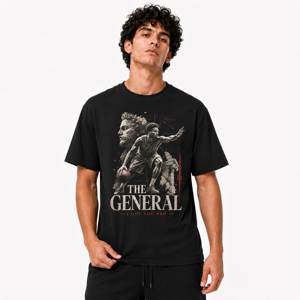 The General T-Shirt on Brick City model in studio view seven
