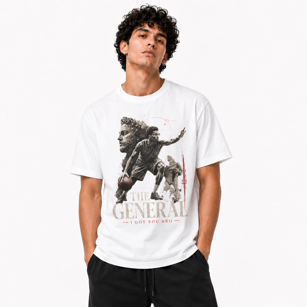 The General T-Shirt by Brick City on a studio product mockup