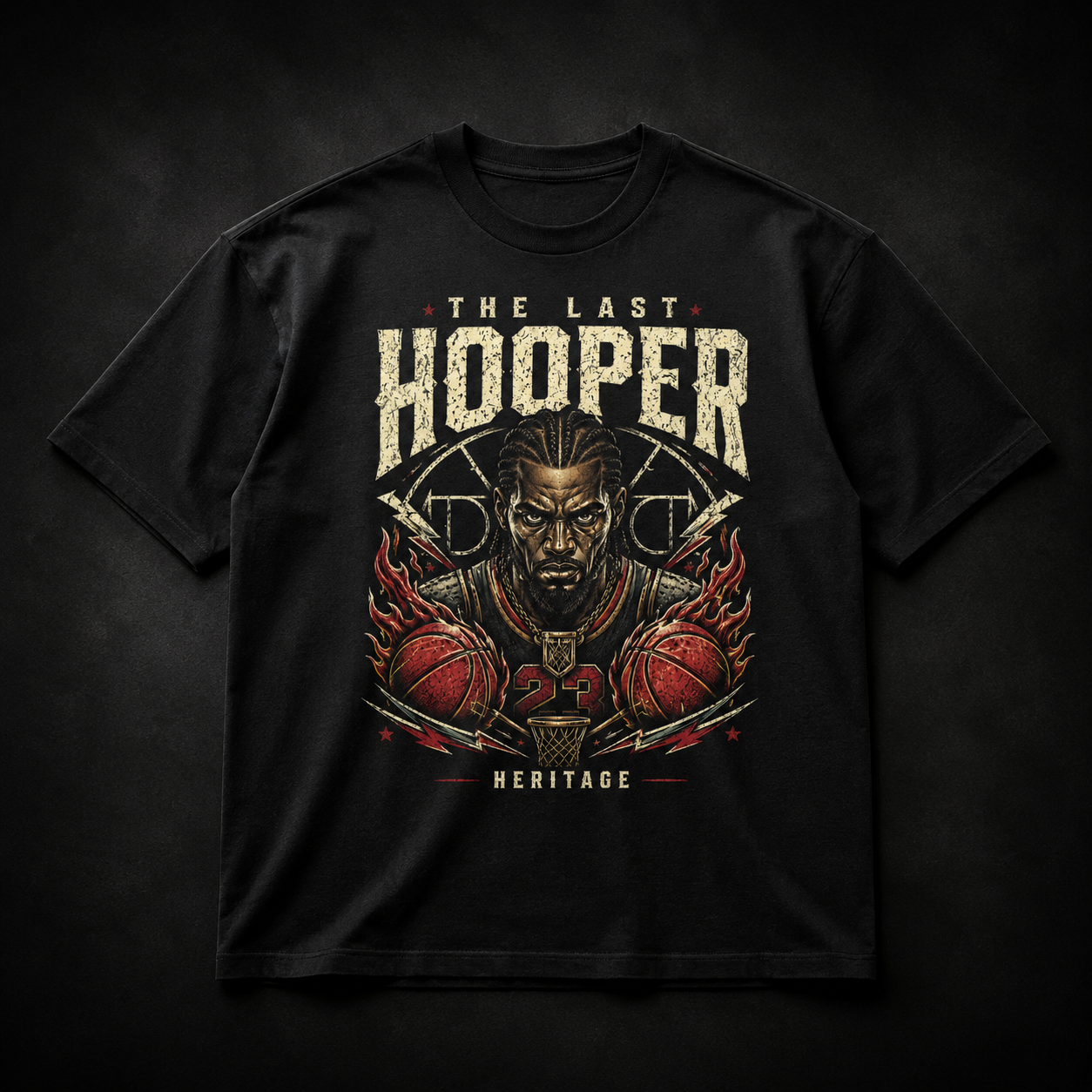 The Last Hooper Tee black oversized vintage 90s basketball graphic t-shirt product mockup