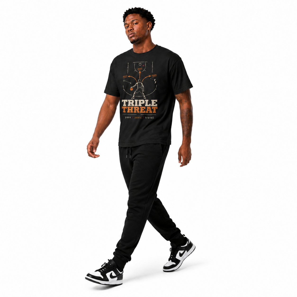 Triple Threat T-Shirt on Brick City model in studio view two