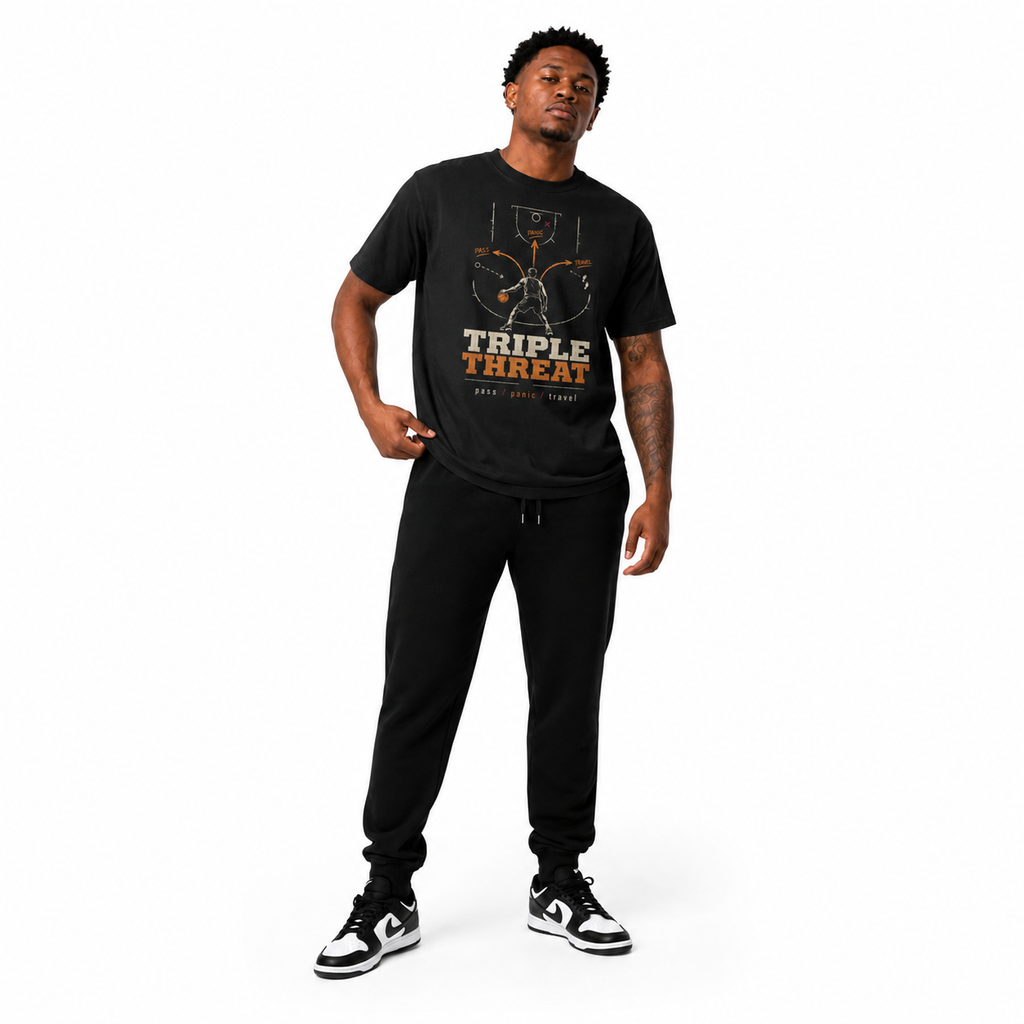 Triple Threat T-Shirt on Brick City model in studio view four