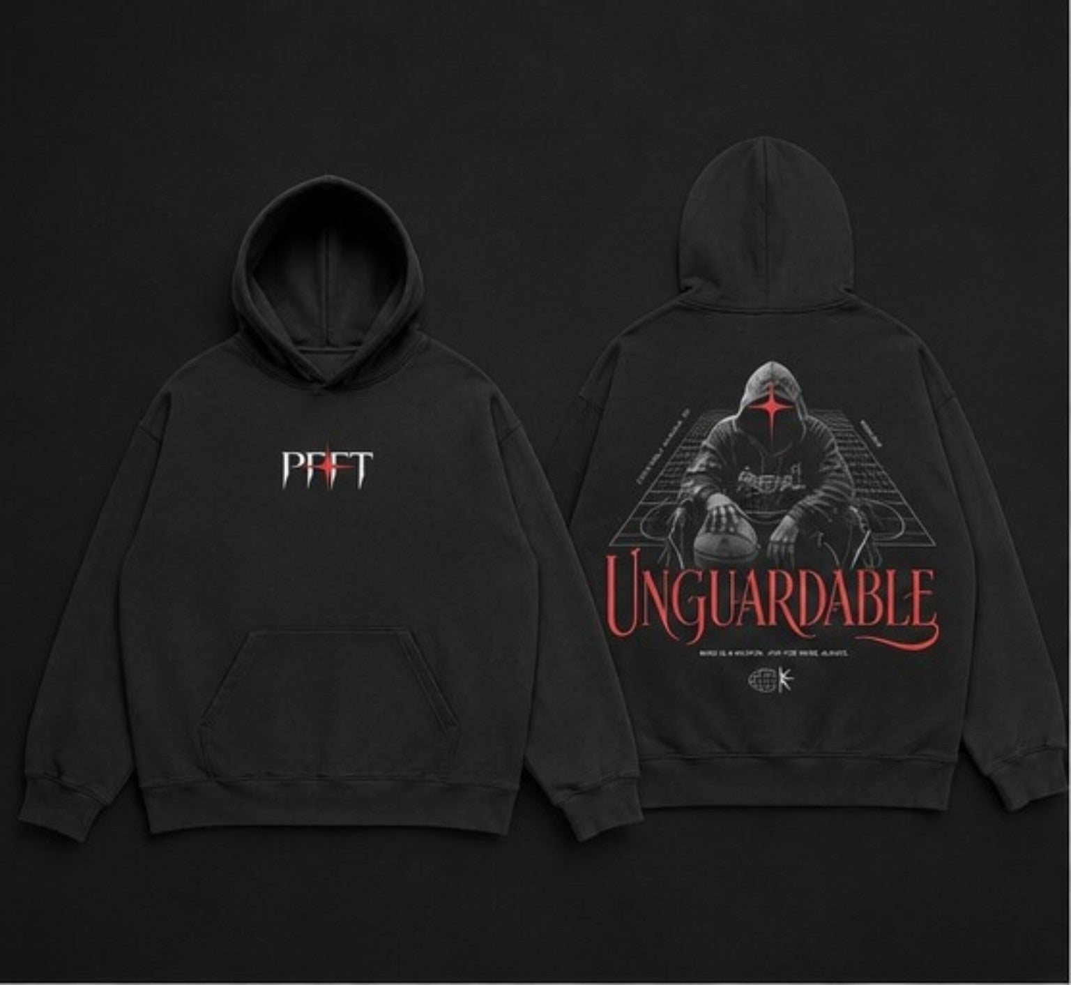 Unguardable Oversized Hoodie black front and back product mockup