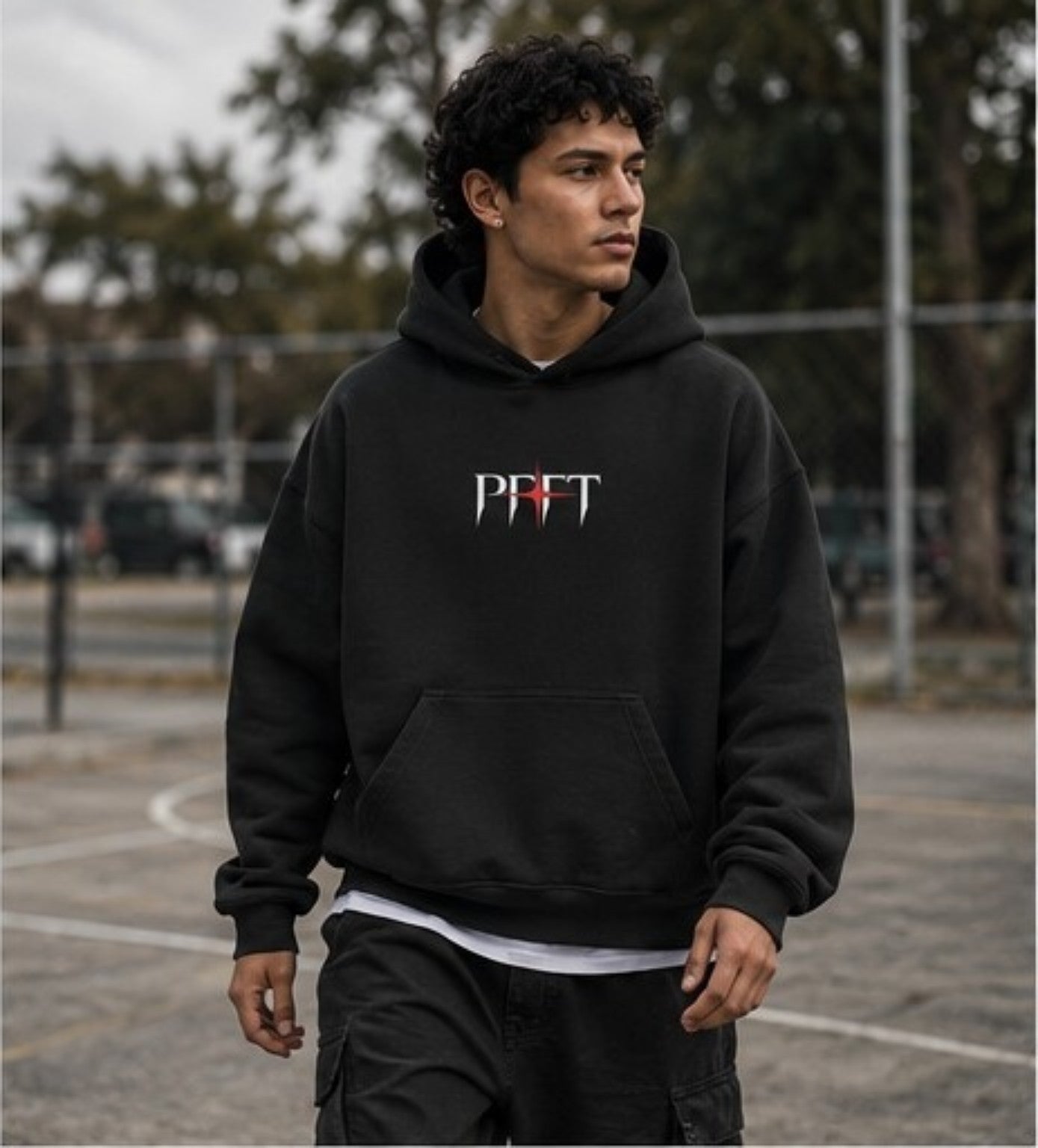 Unguardable Oversized Hoodie black front print basketball court lifestyle
