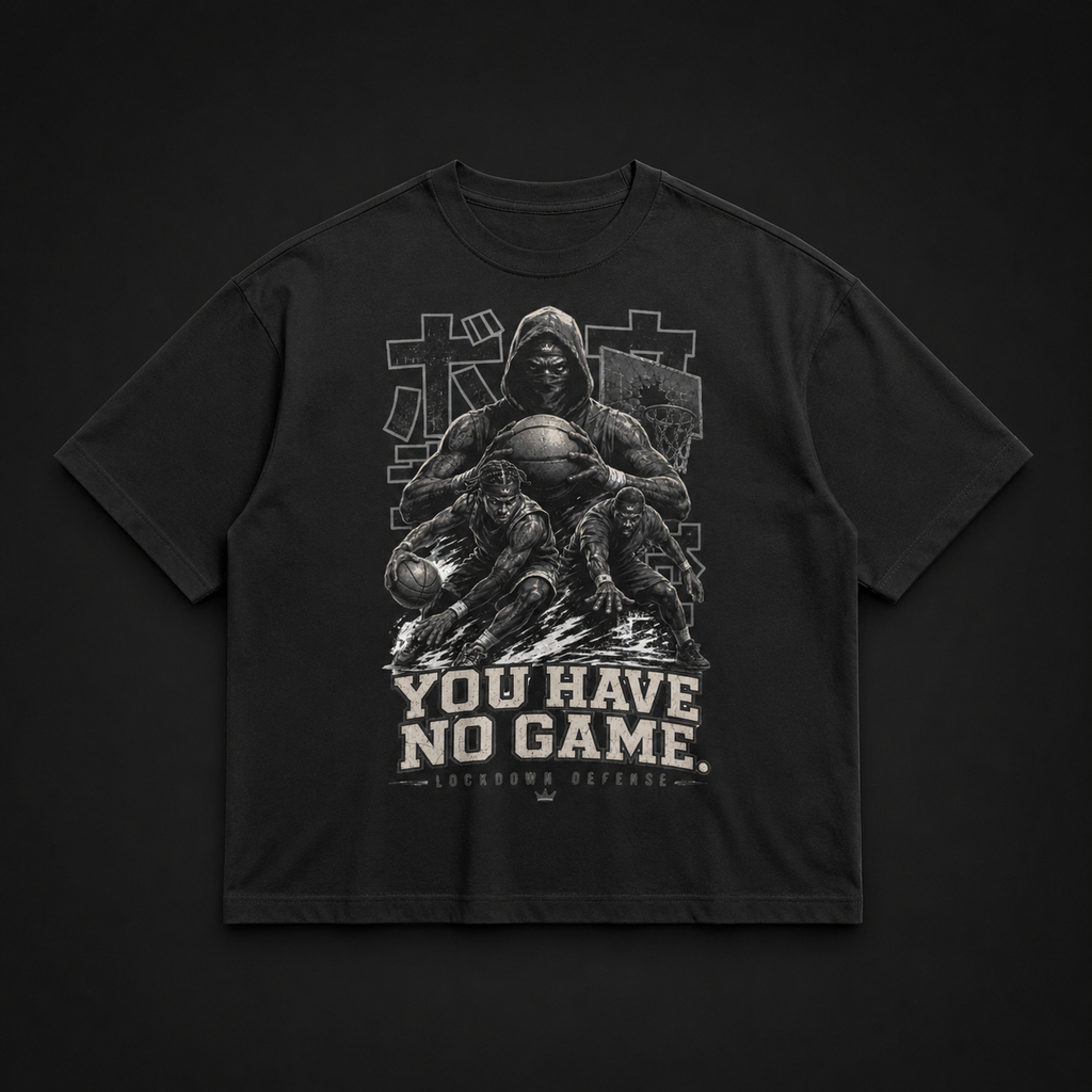 You Have No Game Tee black oversized Japanese basketball graphic t-shirt product mockup