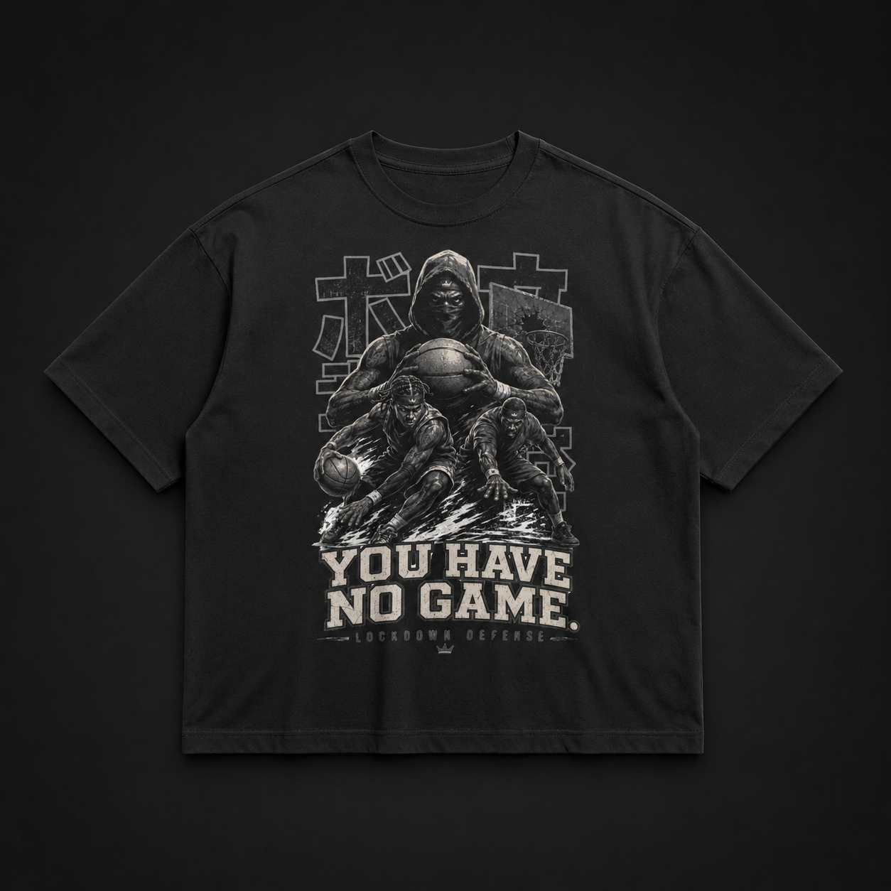 You Have No Game Tee black oversized Japanese basketball graphic t-shirt product mockup